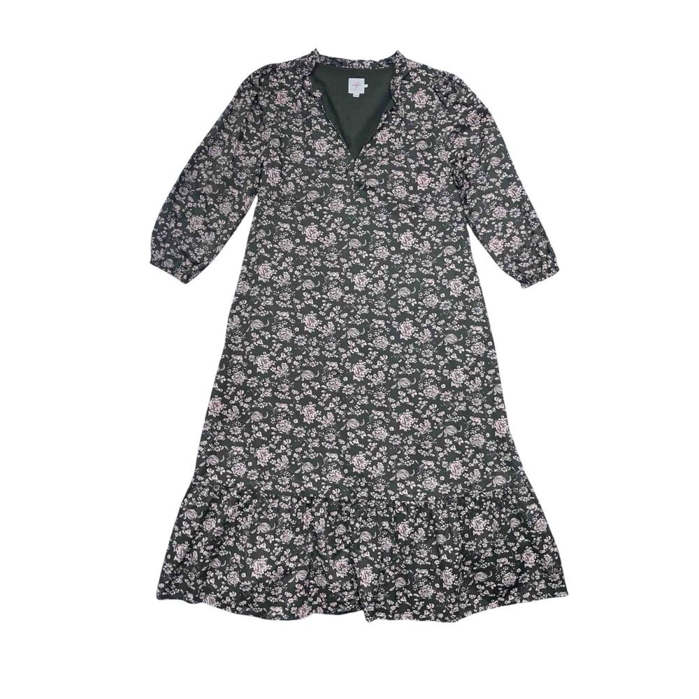 The Nines By Hatch Floral Tiered Midi Maternity Dress XL Black Casual Cottage